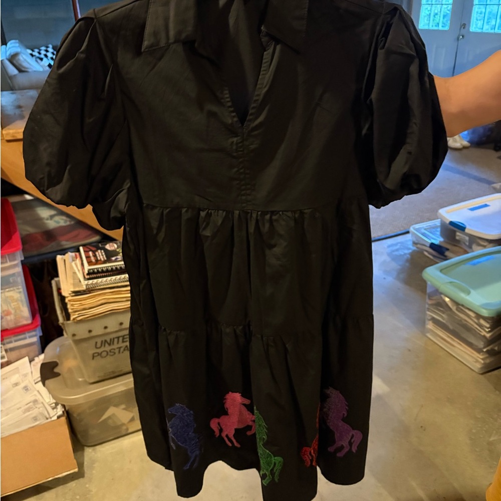 Elegant Black Dress with Colorful Embroidery